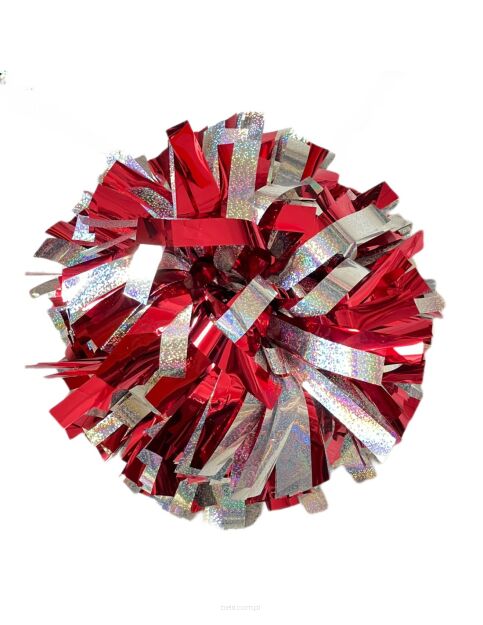 Pompon Holographic MIX SILVER&METALLIC RED srebrno-czerwony 35 cm (6