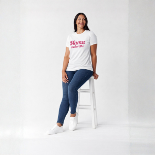 Koszulka biała Mama Mażoretki - napis różowy XL